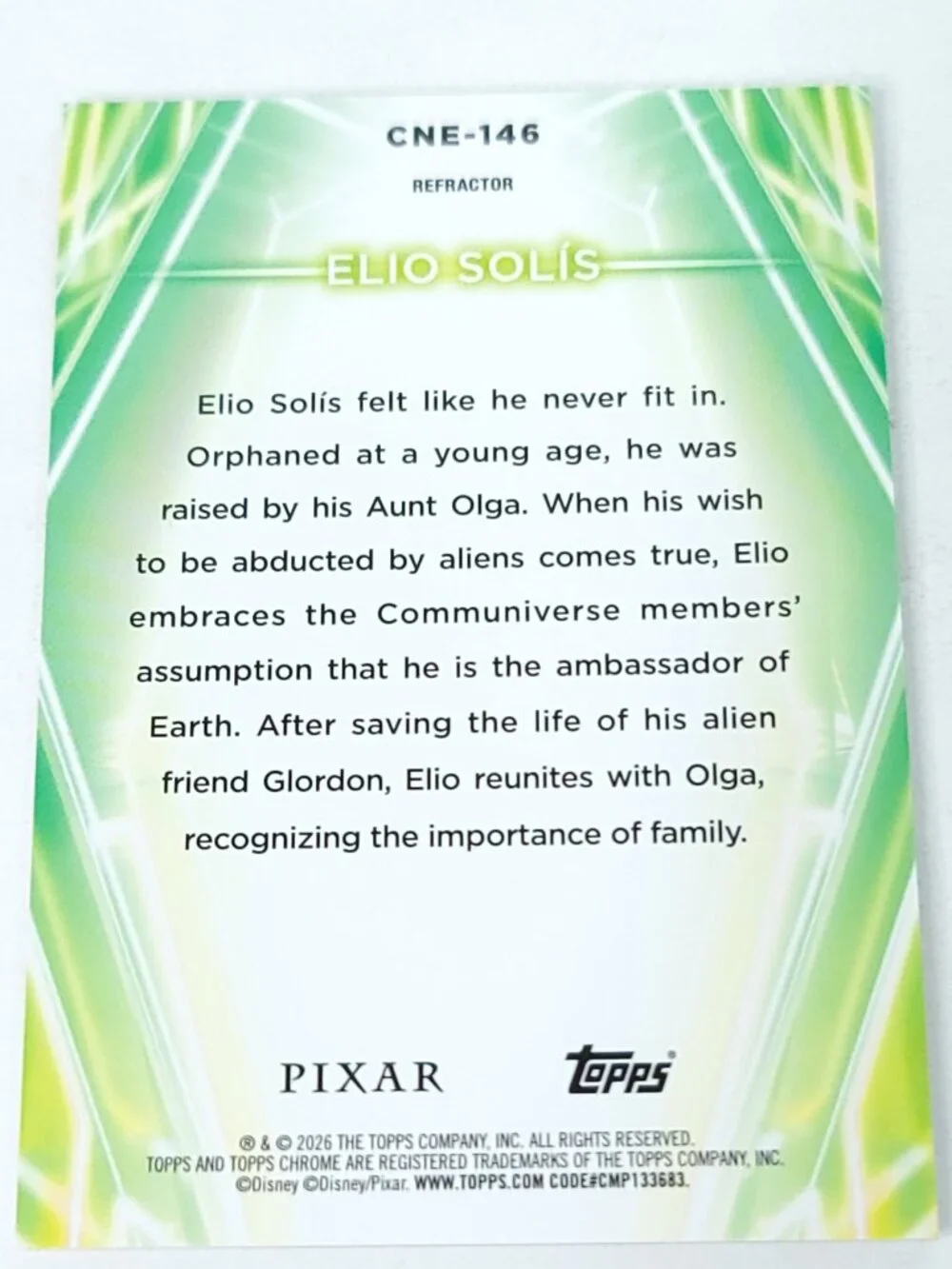 Elio Solis Topps 2026 Disney Neon Holo Chrome Refractor Limited 117/199 CNE